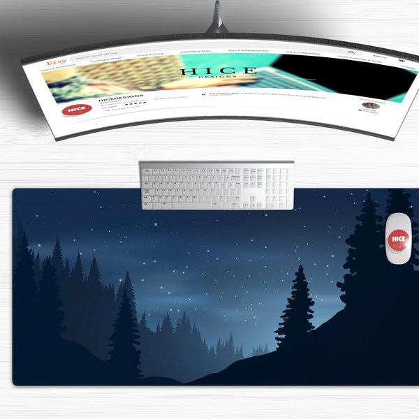 Night Forest Landscape Desk Mat, Large Gaming mouse Pad, Cute Desk Mat for Home Office, Extra Large Desk Mat, Extended Gaming Mat,