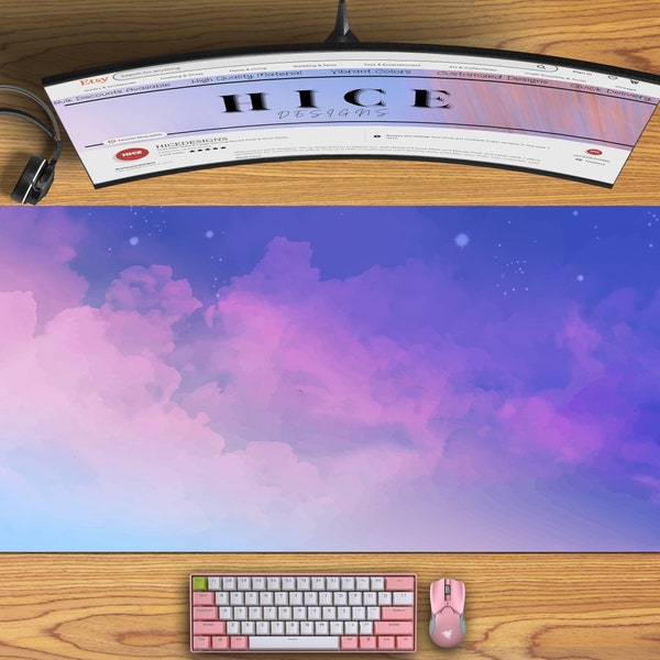 Pastel Color Sky Background Cute Desk Mat, Keyboard Wrist Pad Rest, Extra Large Desk Mat, Cute Desk Pad, Cute Mousepad, Gaming Mousepad Rest