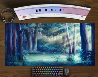 Anime Green Forest Desk Mat Gaming, Cute Anime Desk Mat Forest, Desk Mat Extra LArge Gaming Setup, Desk Mat Green, Home Office Desk Mat Gift