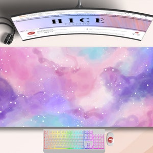 Purple Starry Sky Cute Desk Mat, Large Gaming Mouse Pad Galaxy, Gamer Girl Desk, Cute Pink Desk decor, LArge Gaming Keyboard Mat, Desk Mat