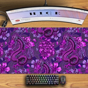 Purple Dragon Large Gaming Desk Pad, Cute Purple Desk Mat, Extended Mouse Pad, XXl Mouse Pad, Keyboard Wrist Rest, Mouse Pad Gaming