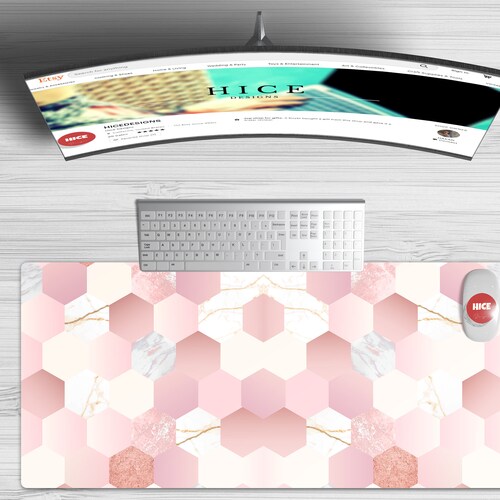 Pink Hexagon Desk Mat Cute Desk Mat Extra Large Pink Marble Etsy