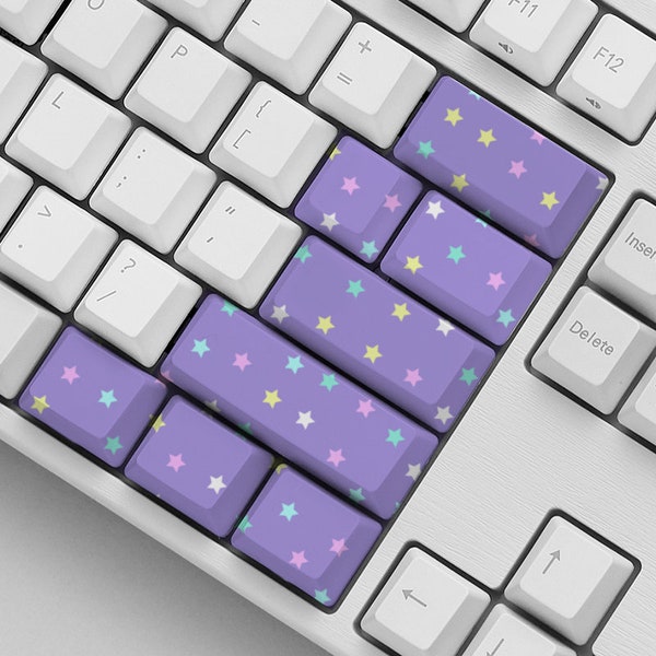 Cute Keyboard Keycaps Kawaii Stars, Cute Kawaii Keyboards Keycaps for Home Office, Gamer Girl Keyboard Decor, Purple Keycap, star Keycap