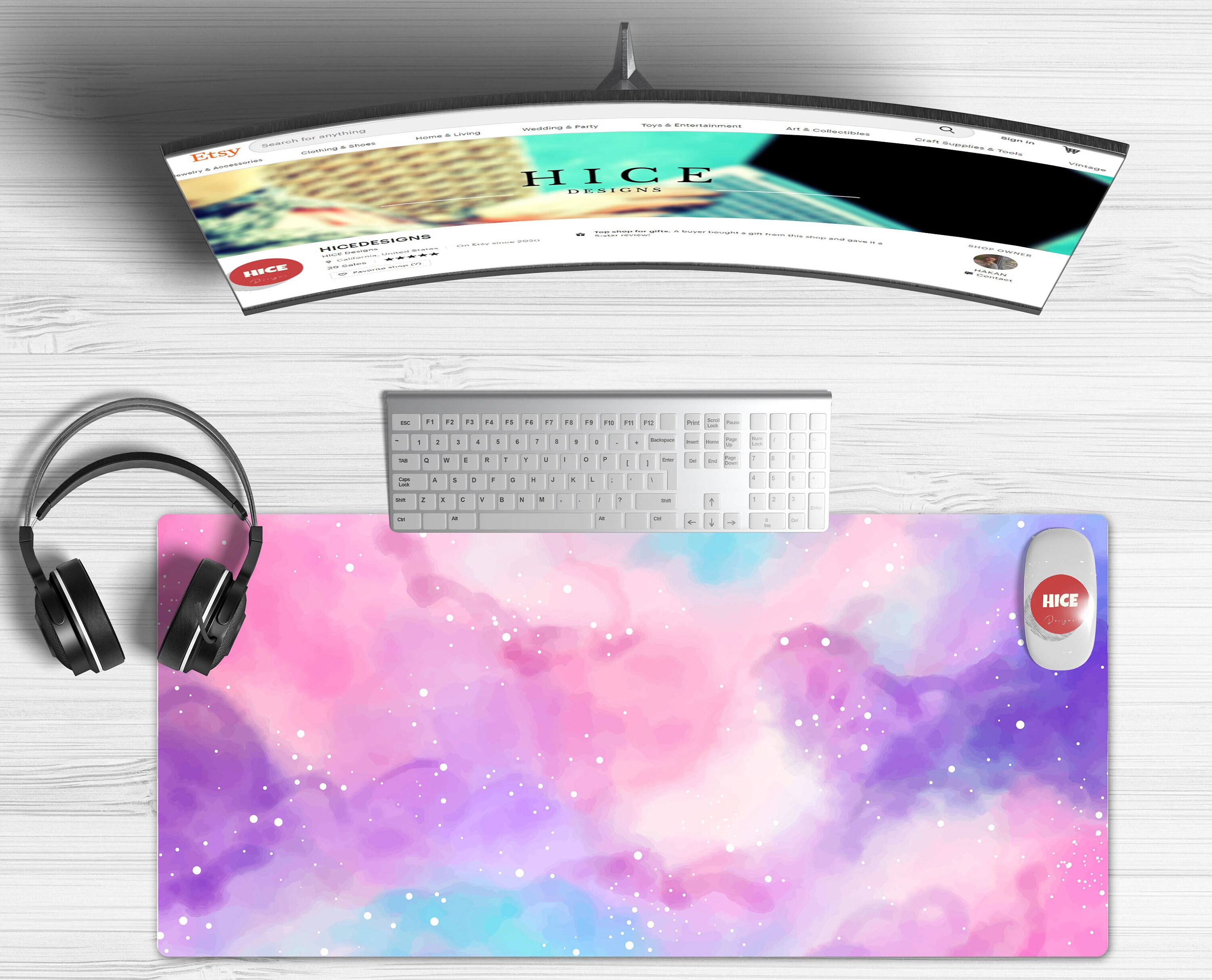 Purple Starry Sky Cute Desk Mat, Large Gaming Mouse Pad Galaxy, Gamin…