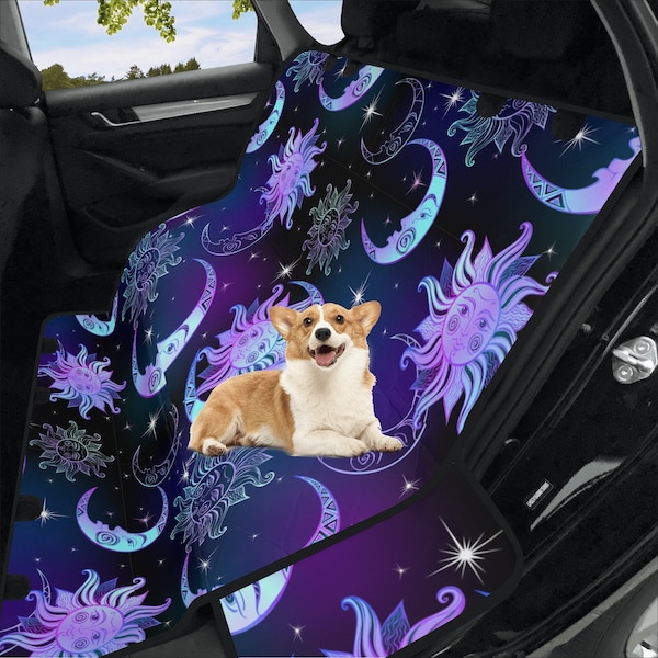 Celestial Pet Seat Cover,Purple Mystical Sun Moon Back Seat Cover for Car, Bench Seat Cover, Dog Hammock, Aesthetic Car Interior Decor Gift