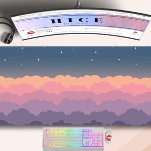 Cute Clouds Purple Desk Mat Kawaii, Desk Mat Cute, Mouse Pad Cute, Desk Pad Cute, Extra Large Desk Mat, Extended Mouse Pad, XXL Mousepad image 1