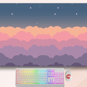 Cute Clouds Purple Desk Mat Kawaii, Desk Mat Cute, Mouse Pad Cute, Desk Pad Cute, Extra Large Desk Mat, Extended Mouse Pad, XXL Mousepad image 2