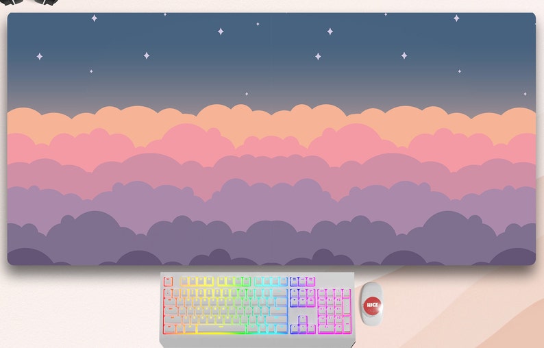 Cute Clouds Purple Desk Mat Kawaii, Desk Mat Cute, Mouse Pad Cute, Desk Pad Cute, Extra Large Desk Mat, Extended Mouse Pad, XXL Mousepad image 2