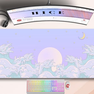 Pastel Wave Gamer Girl Desk Mat, Cute Mouse Pad Kawaii, Desk Mat Extra Large, Large Keyboard Mat, XXl Extended Lofi Mouse Pad, Kawaii Decor