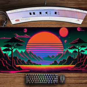 Retro Sunset Large Gaming Mousepad, XXl Mouse Pad Waporvave Design, Nonslip Rubber Back Extended Mousepad For Gamers, Home Office Desk Pad