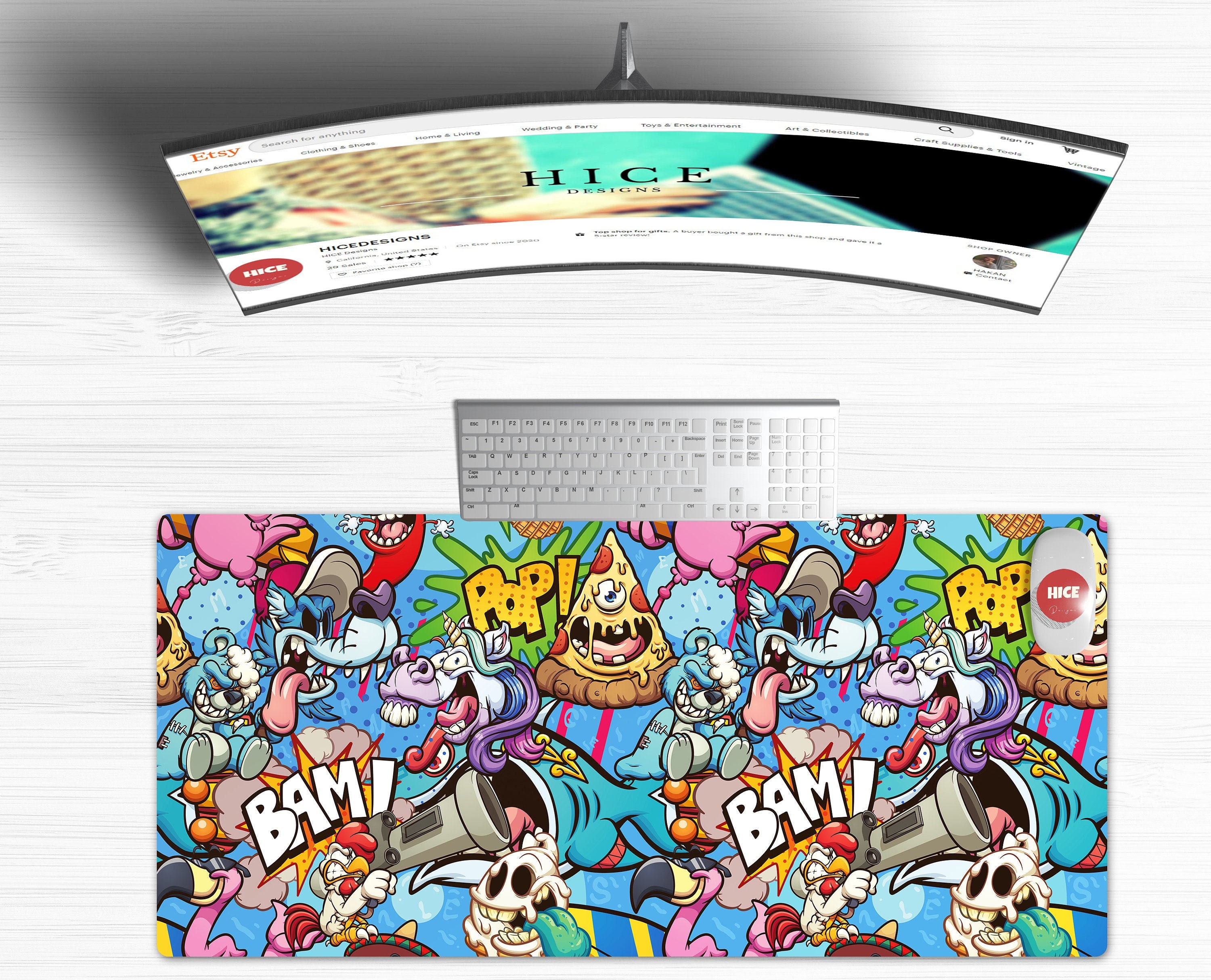 Funny Colorful Cartoon Desk Mat Cute Desk Mat Extra Large Etsy