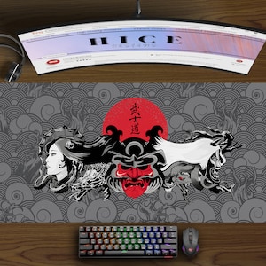 Geisha and Demons Japanese Desk Mat Extra Large, Desk Mat Cute, Desk Mat Japanese Samurai, Extended Mouse Pad, Large Desk Pad Gaming