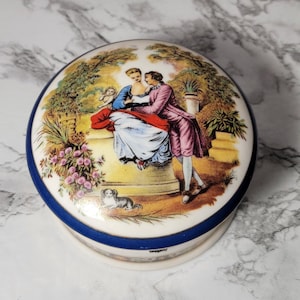 Vintage Courting Couple Hinged Closing Trinket Box