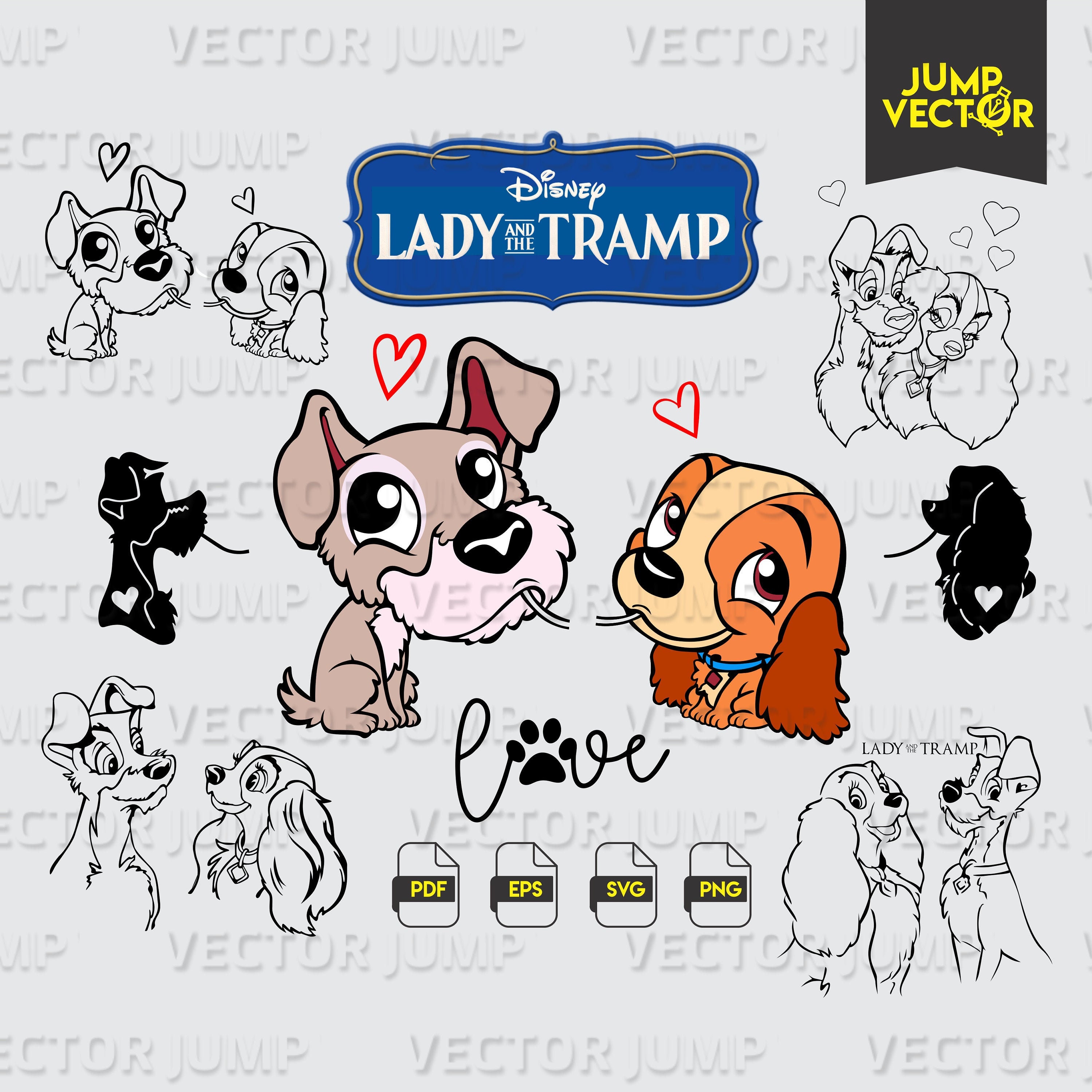 Lady and the Tramp Svg Png Eps Pdf instant download clip | Etsy