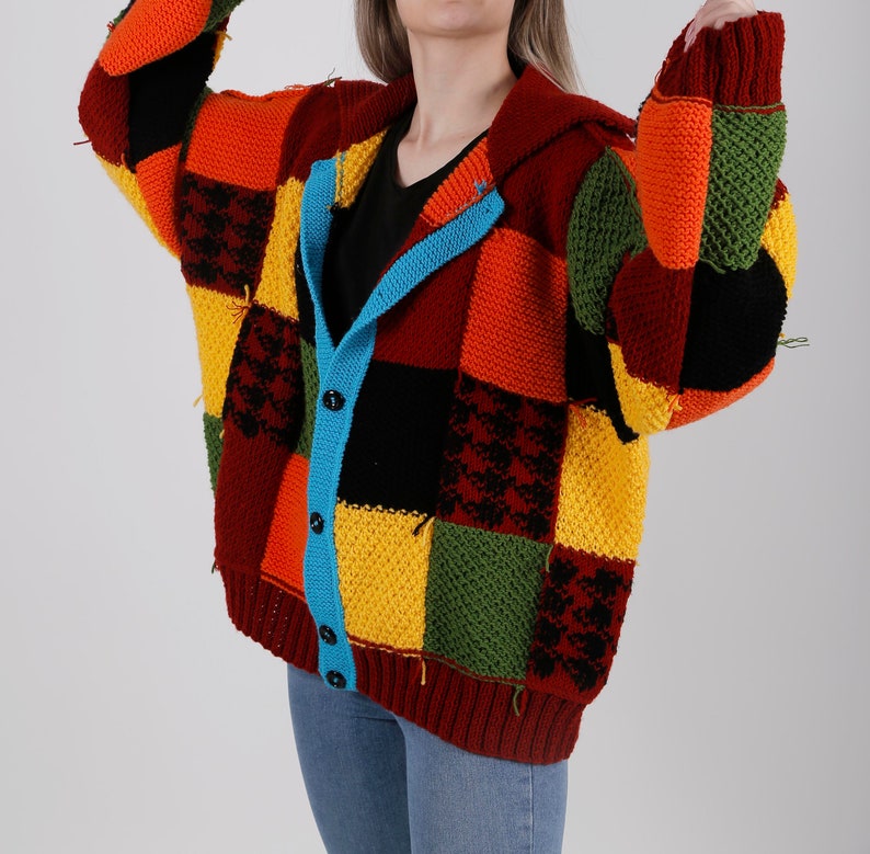 Harry Styles Cardigan Patchwork Rainbow Hand-Knit Inspired By JW Anderson