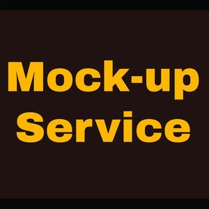 Könnte beinhalten: Ein schwarzes Rechteck mit dem Text "Mock-up Service" in Gelb.
