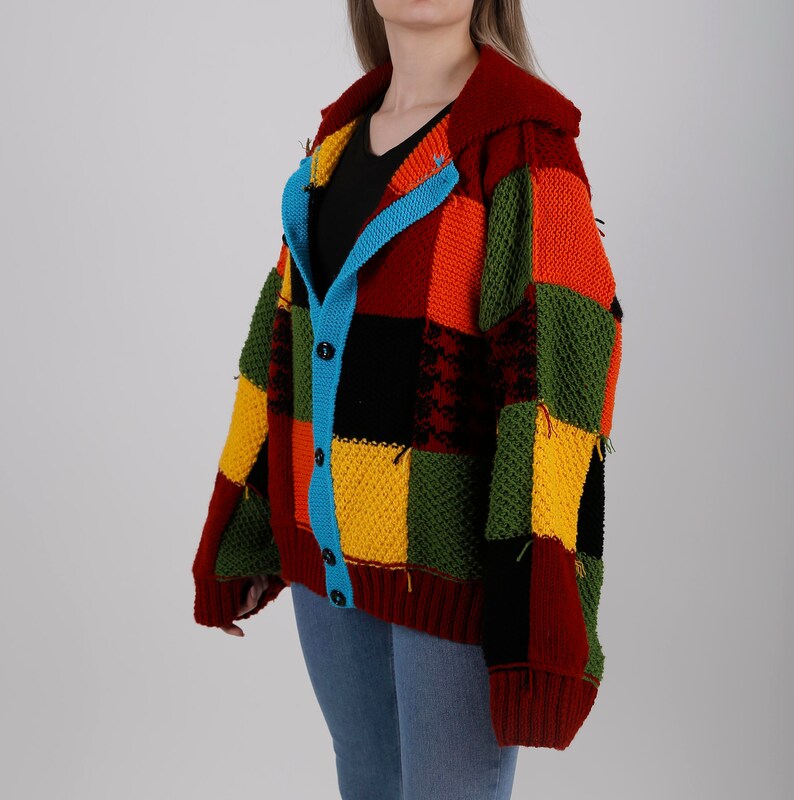 Harry Styles Cardigan Patchwork Rainbow Hand-Knit Inspired By JW Anderson