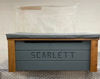 PERSONALISED TOY BOX seat bench storage solid wood not mdf