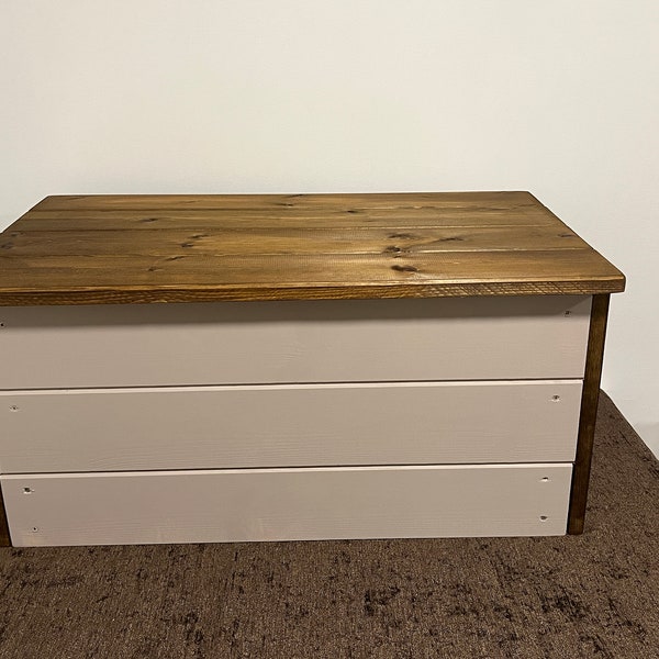 farmhouse ottoman shoe storage box seat bench chest truffle pine oak solid wood