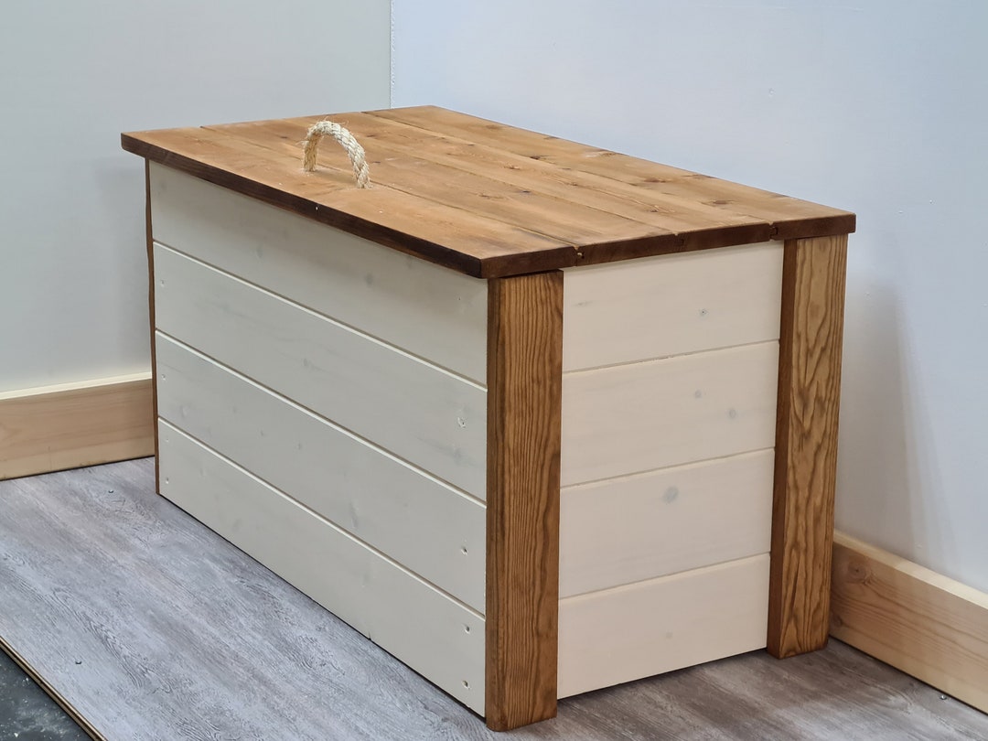 XL VINTAGE STORAGE Chest Ottoman Blanket Box Solid Wood Trunk Fully ...