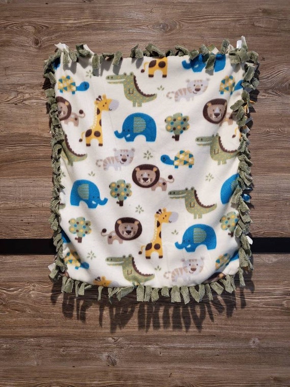 Zoo Animal and Green Fleece Baby Blanket Tie Blanket Baby Etsy