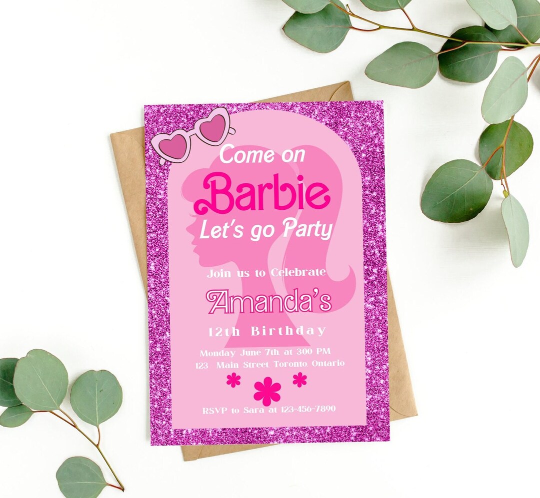 Editable Barbi Invitation, Pink Doll Birthday Party, Pink Sparkle