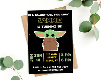 Baby Yoda Invitation, Editable Baby Yoda Birthday Party Invite, Personalized Digital Yoda Printable Template, Star Wars Grogu