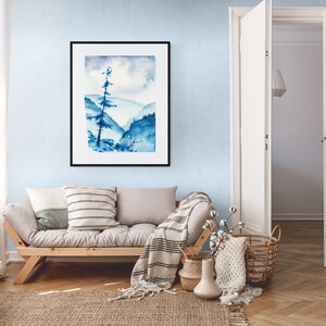 Whispers of the Mountain – blauwe aquarel