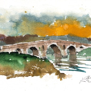 De oude stenen brug – aquarel