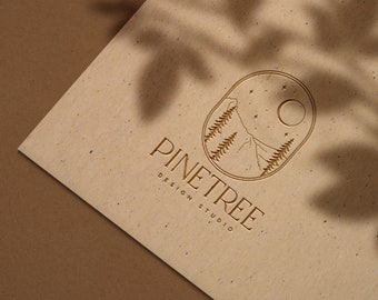 Hand Drawn Mountain Pine Tree Logo: Landscape Photography (PNG)