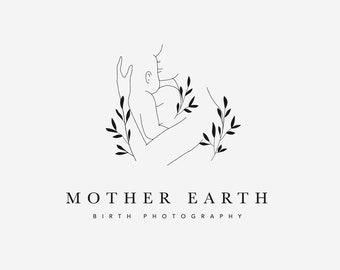 Logo préfabriqué, logo dessiné à la main, logo d’art au trait, logo mère et bébé, logo terre mère, photographie de naissance, allaitement, mère et bébé