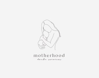 premade pregnancy logo | doula logo | midwife logo | Hand Drawn Logo | Line Art Logo | Motherhood Logo | Newborn Logo, Mother holding Baby