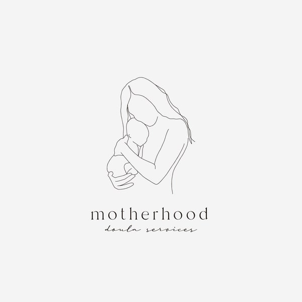 premade pregnancy logo | doula logo | midwife logo | Hand Drawn Logo | Line Art Logo | Motherhood Logo | Newborn Logo, Mother holding Baby