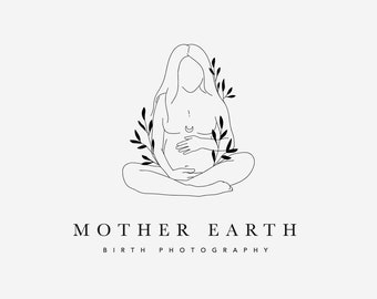 Premade Logo, Hand Drawn Logo, Line Art Logo, Mother and Baby Logo, Mother Earth Logo, Birth Photography, Breastfeeding, Doula Midwife Logo