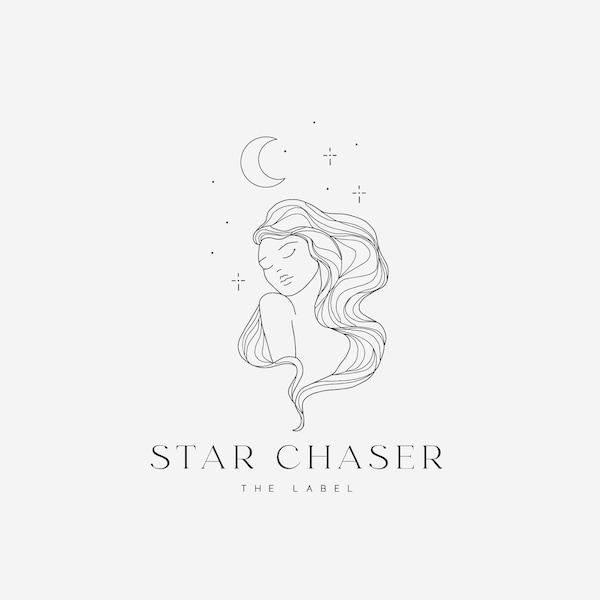 Premade Logo, Hand Drawn Logo, Line Art Logo, Feminine Energy Logo, Moon Star Tarot Logo, Magic Mystic Logo, Woman Body Hairdresser Logo