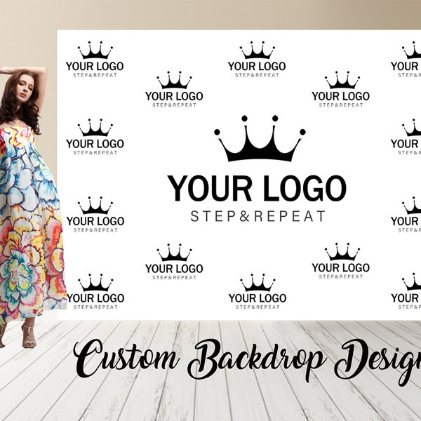 Aangepaste logo achtergrond, gepersonaliseerde stap en herhaal stijl afgedrukte achtergrond, evenement business party banner poster witte achtergrond, elke kleur