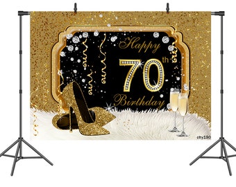15x10ft Vinyl 70th Birthday Photography Backdrop 70th Anniversary Poster Decorations 1949 Sign 70th Birthday Black Gold Backdrop Party Decoration Important Events Commemoration Photo Prop 