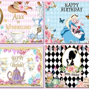 Alice In Wonderland Backdrop,Onederland Girls Birthday Backdrop,Alice In Wonderland Birthday Party,Mad Tea Party,Cards Cap Flowers