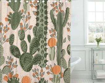 Cactus Desert Green Plants Decor White Waterproof Shower Curtain Rugs Set&Hooks Cactus Desert Green Plants Decor White Waterproof Shower Curtain Rugs Set&Hooks