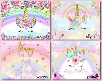 Unicorn Backdrop Rainbow Flowers Cloud Newborn Baby Shower Girls 1st Birthday Party Backdrop,Unicorn Party Background