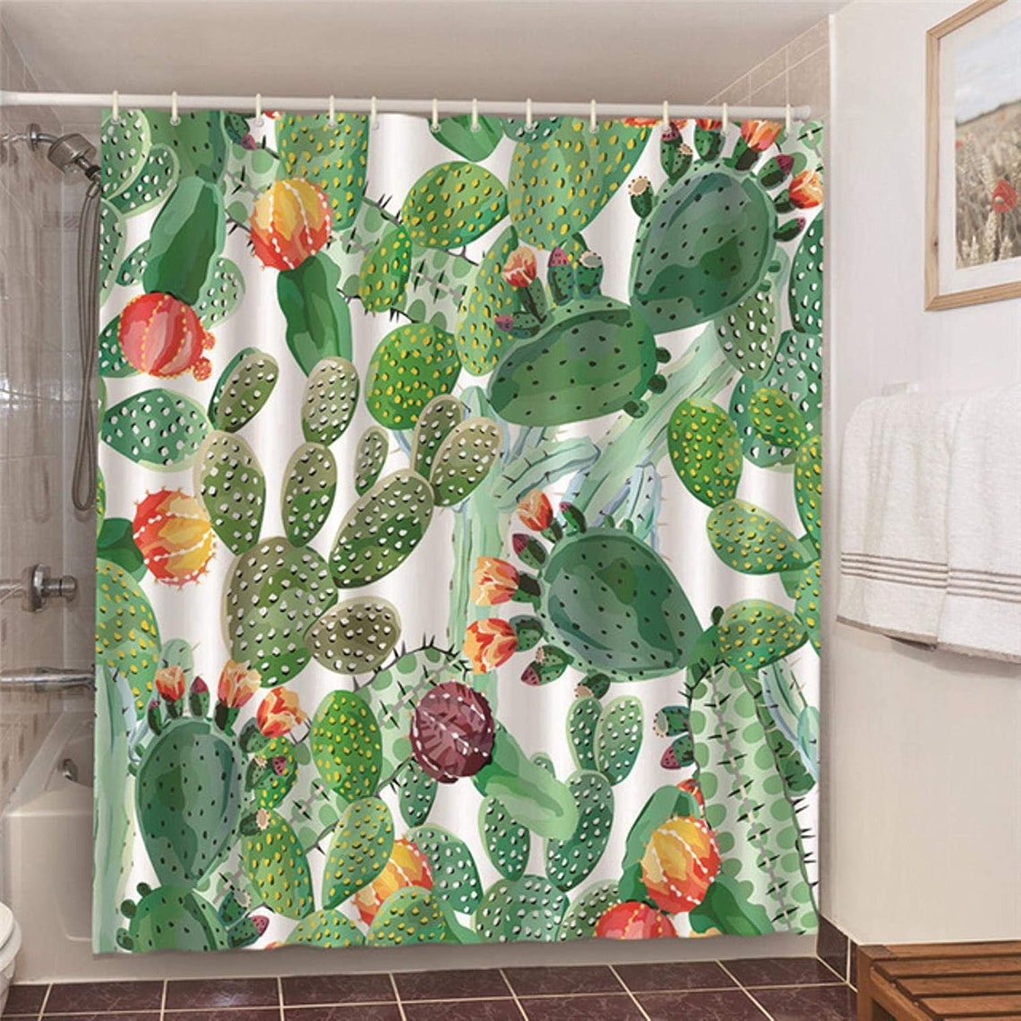 Desert Cactus Shower Curtains Green Plant Nordic Style Etsy