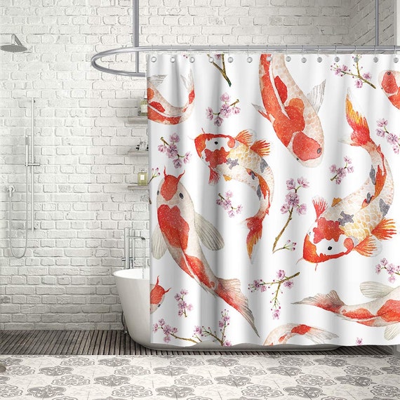 Koi Fish Shower Curtain Ocean Fish Band Animals Kids Theme Fabric Bathroom  Japanese Decor Sets With Hooks Washable Red -  Canada