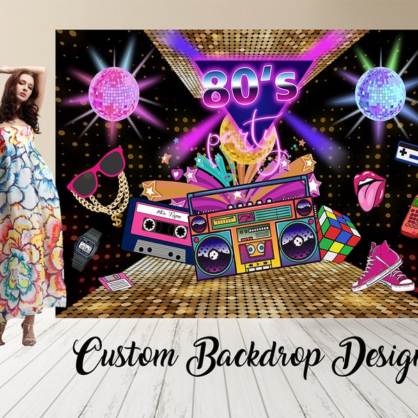 80s Party Backdrop,Disco Theme Retro Style Photo Backdrop,Hip-Hop Backdrop,80's Birthday Background,1980's Neon Eighties Backdrop