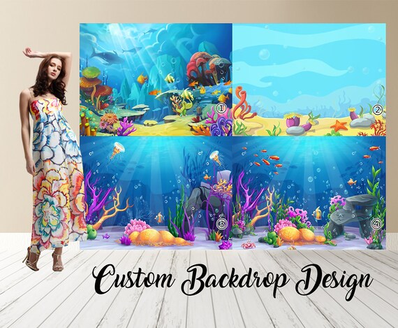 Romantic Ocean Undersea Scenery Background, Coral Jellyfish Decoration  Photography Backdrop, Blue Sea Backdrop Banner Photo Booth Prop 