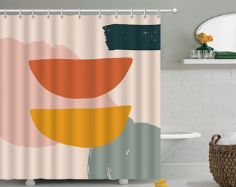 Abstrakter Duschvorhang, Rosa Hintergrund Duschvorhang Orange Pink Blau, Wasserfeste Vorhänge, Hängevorhang geometrisches Muster