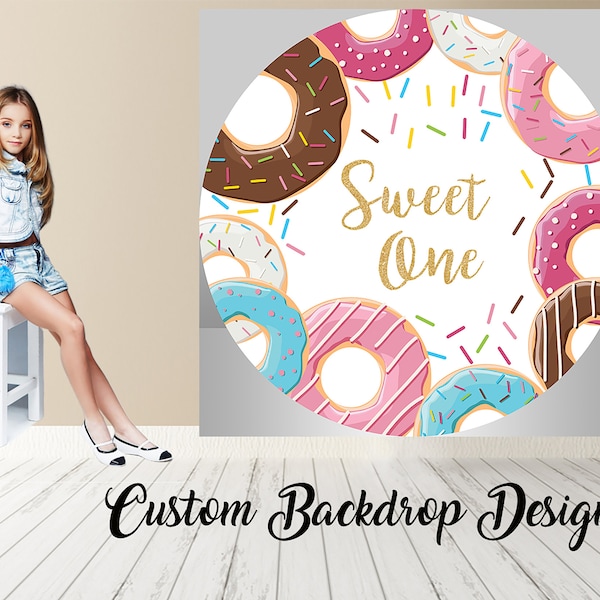 Sweet One Round Circle Donuts Birthday Backdrop Photography Studio Photo Props Supplies, Pink Birthday Baby Shower Party Banner Backdrop