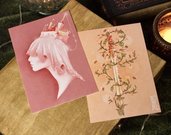 "Fairy tale" postcard set with mother-of-pearl effect