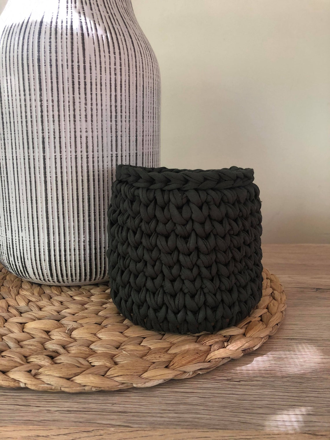 DARK GREEN BASKET. Woven Basket Etsy