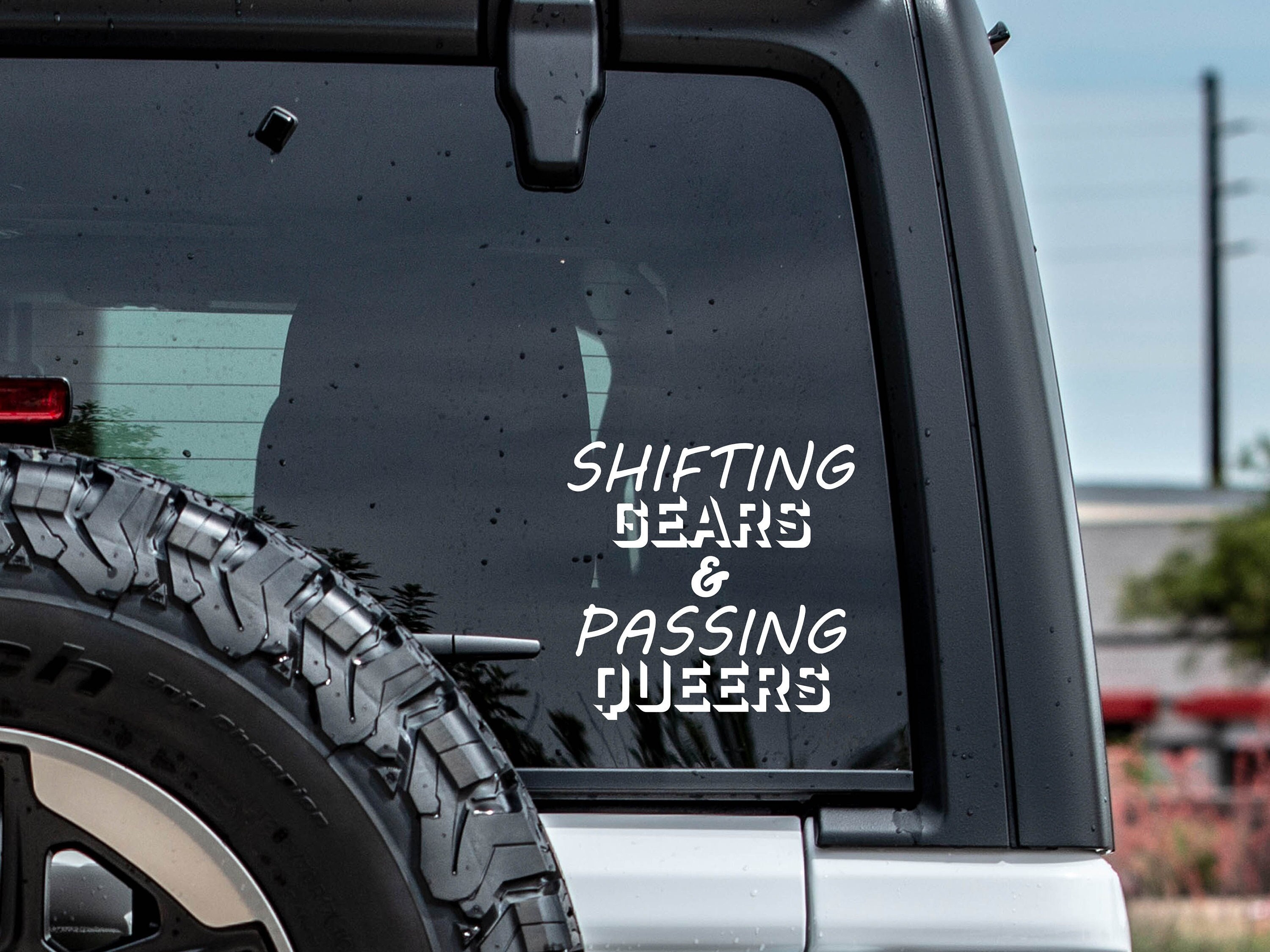 Shifting Gears and Passing Queers Decal Sticker - Vinyl Lettering/ Text/ Name/ Business/ Label/ Quote/  used on Glass Window Wall Permanent