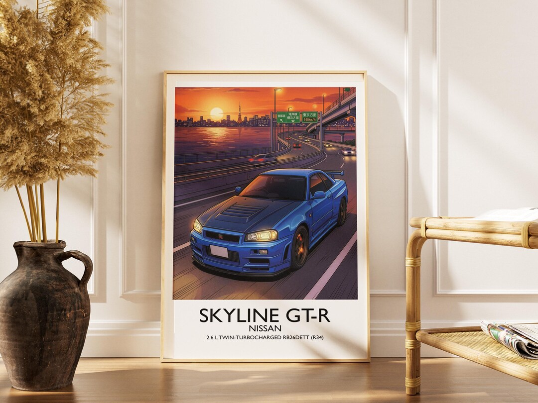 Nissan Skyline R34 GTR Bayside Blue Print - Photograph - Modern ...